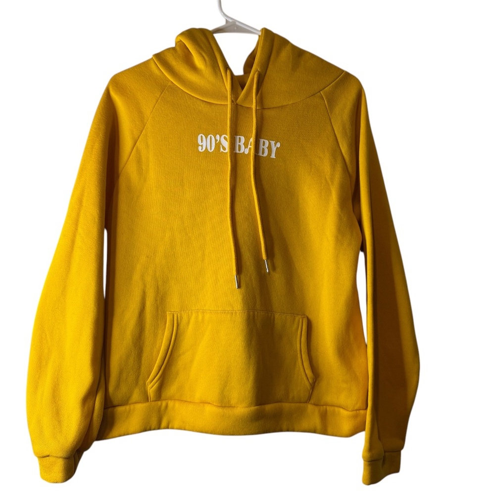 SHEIN Yellow Raglan Slogan Graphic Hoodie (90’s baby) (XL)